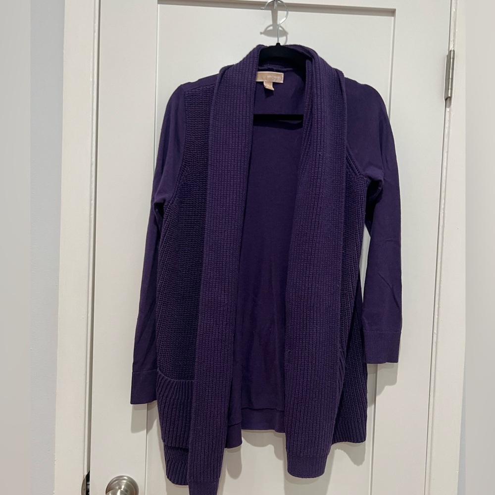 MICHAEL Michael Kors Eggplant Open Front Cardigan With Pockets Size S